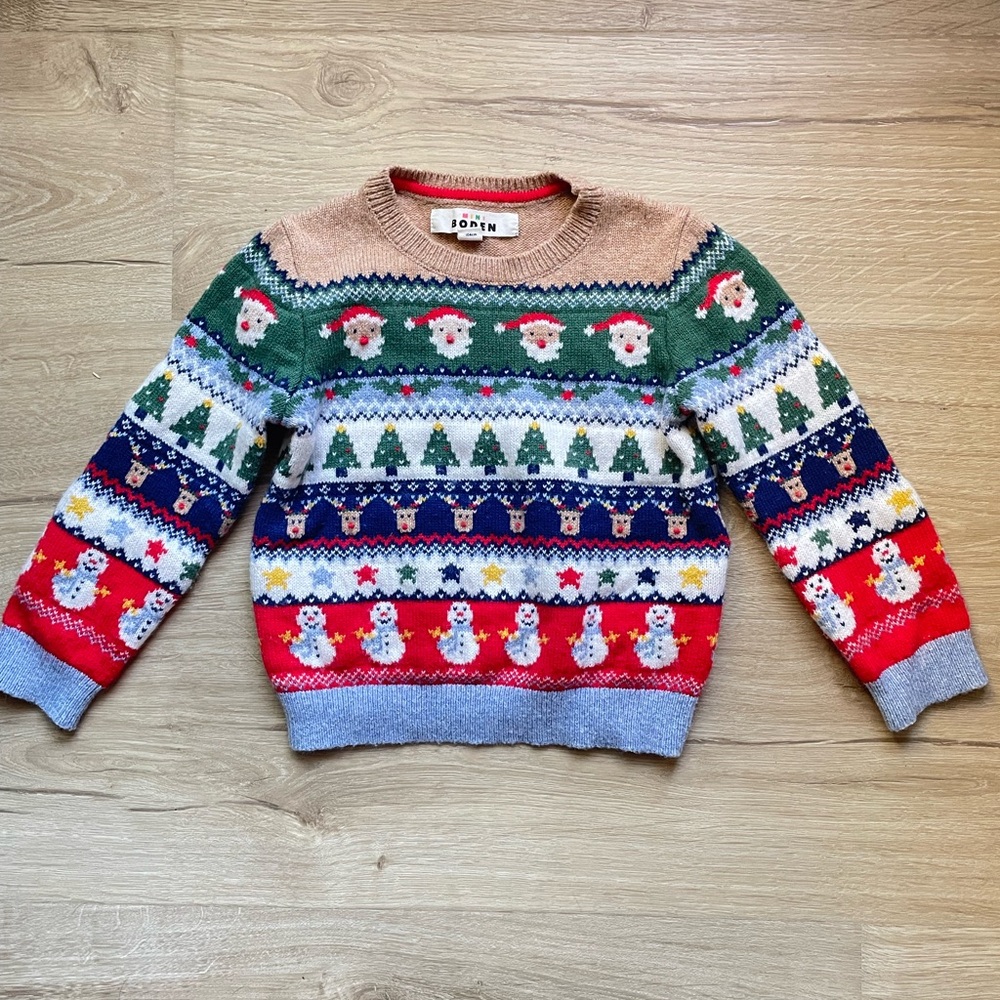 EUC Mini Boden Christmas Print Knit Sweater size 3-4T